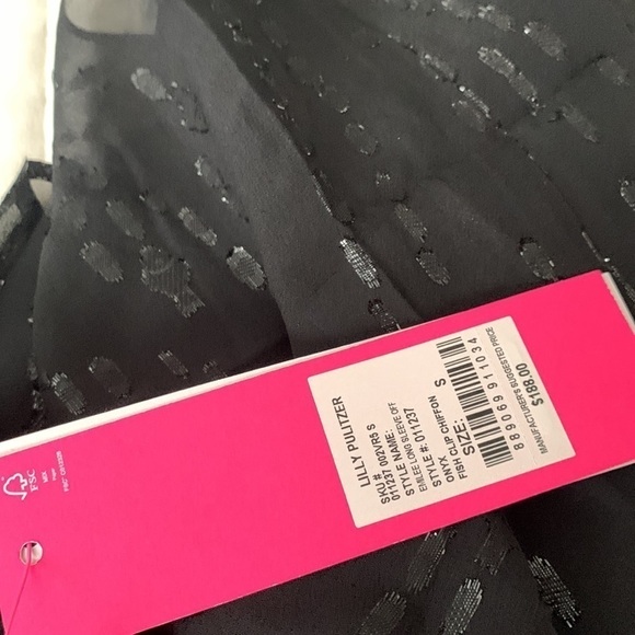 Lilly Pulitzer Emilee Long Sleeve Off Shoulder Blouse Onyx Silk Chiffon S $188 - Picture 7 of 11